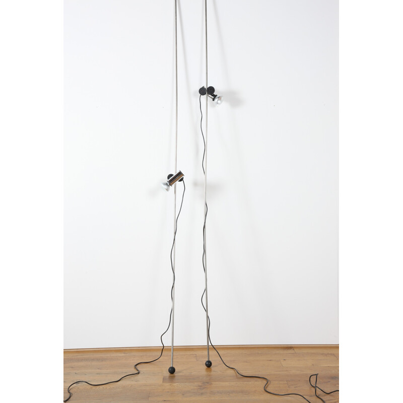 Pair of Lumenform curved metal and rubber floor lamps, Franca STAGI & Cesare LEONARDI - 1970s