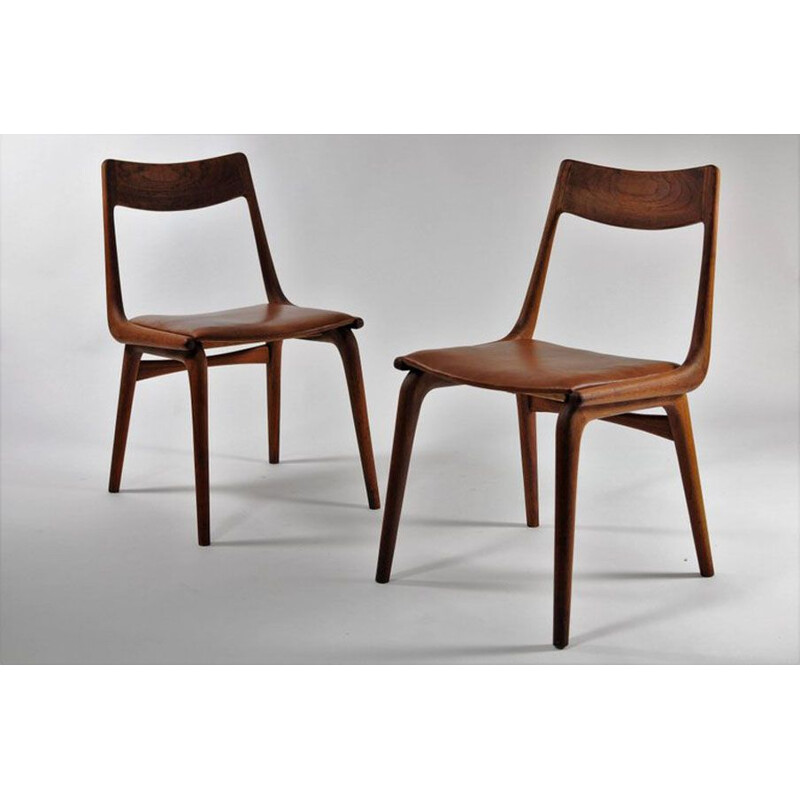 Set of Eight vintage Alfred Christensen Boomerang Chairs in Teak, Inc. Reupholstery