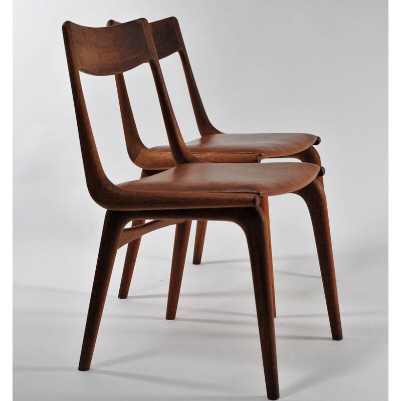 Set of Eight vintage Alfred Christensen Boomerang Chairs in Teak, Inc. Reupholstery