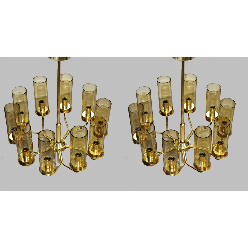 Set of Two vintage T10 Hans-Agne Jakobsson Chandeliers in Brass by AB Markaryd