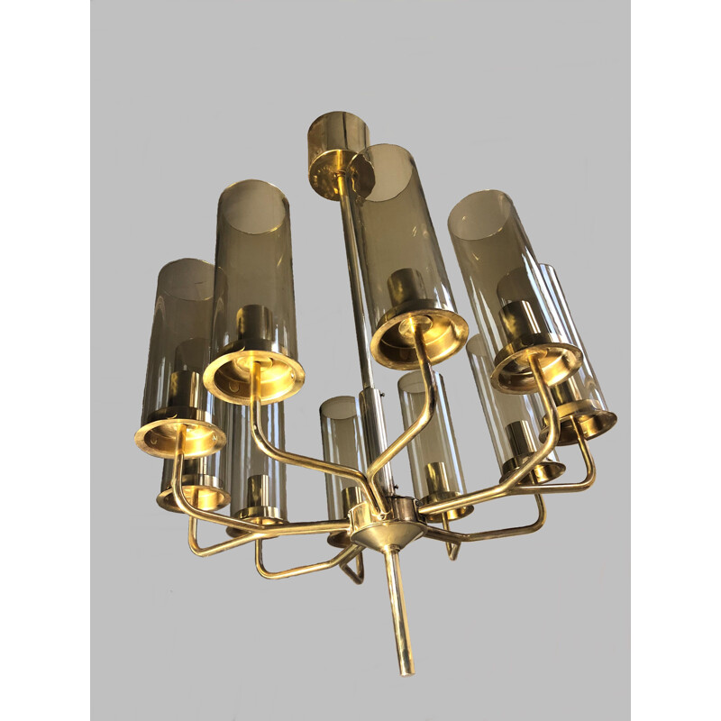 Set of Two vintage T10 Hans-Agne Jakobsson Chandeliers in Brass by AB Markaryd