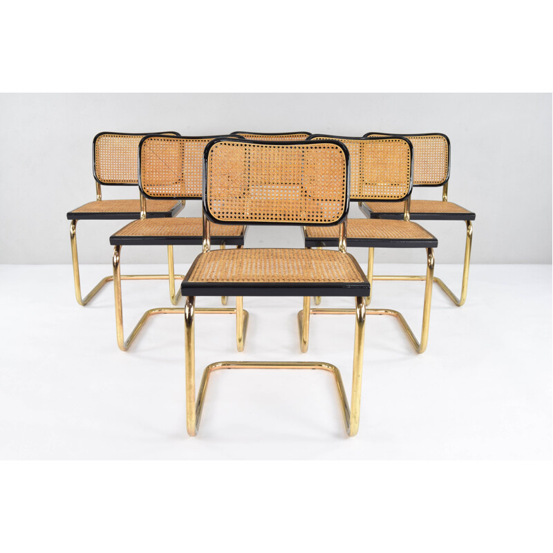 Set of 6 Vintage Modern Golden Steel Cesca Chairs of Marcel Breuer, Italy 1970