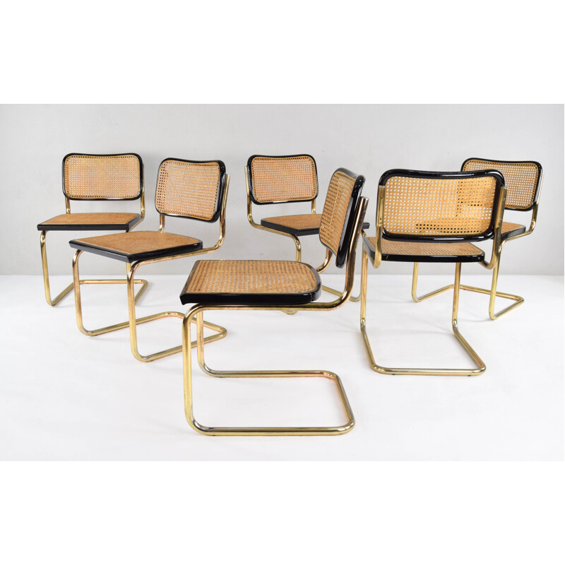 Set of 6 Vintage Modern Golden Steel Cesca Chairs of Marcel Breuer, Italy 1970