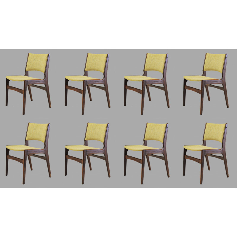 Set of Eight vintage Refinished Erik Buch Dining Chairs in Solid Teak, Inc. Reupholstery