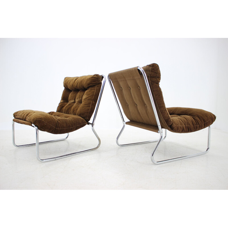 Pair of vintage Lounge Chrome Chairs, 1960
