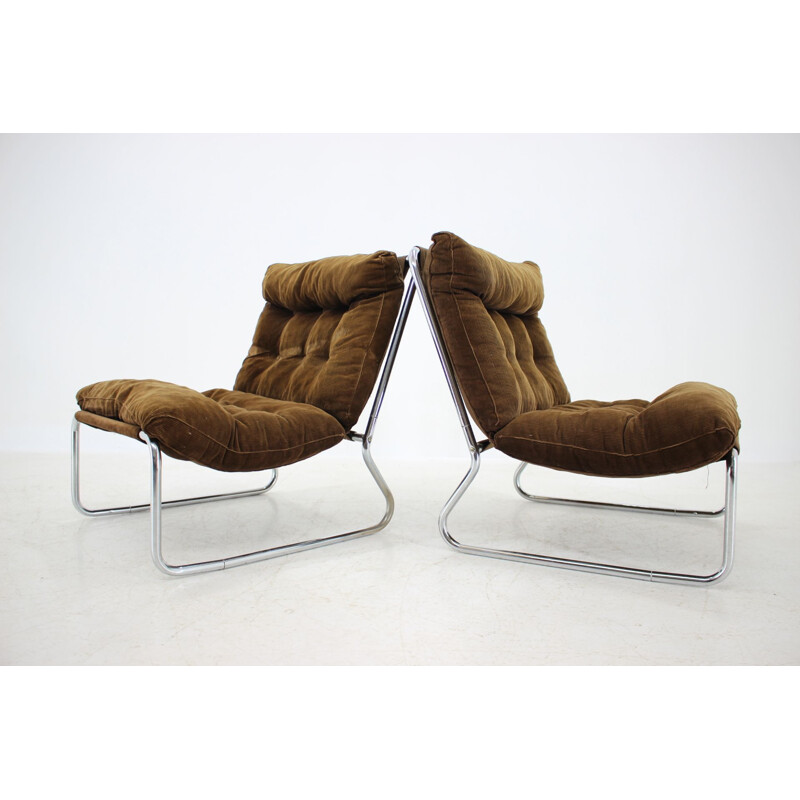 Paire de fauteuils de salon chromées vintage, 1960