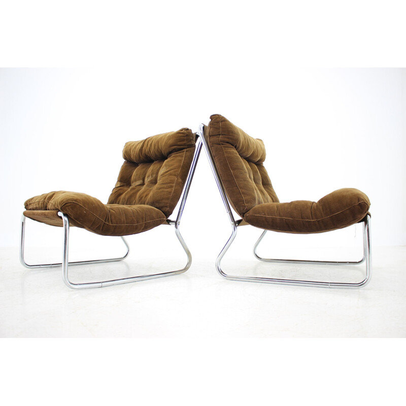 Pair of vintage Lounge Chrome Chairs, 1960