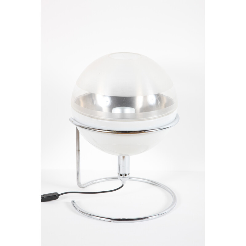 Guzzini Italian round white "Focus" table lamp, Fabio LENCI - 1968