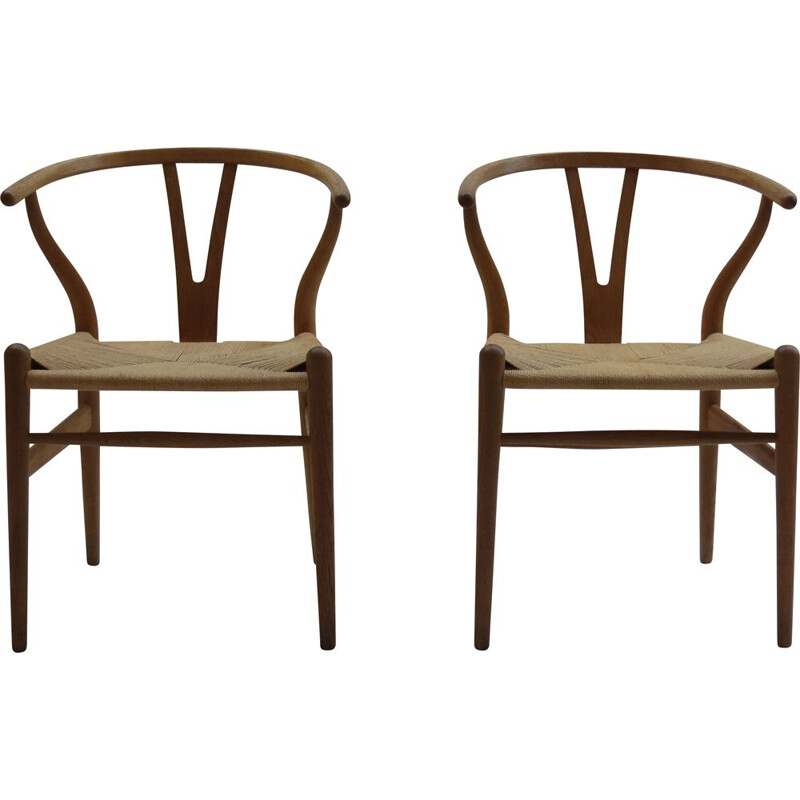 Paire de chaises Wishbone Ch24 Vintage par Hans J Wegner pour Carl Hansen 