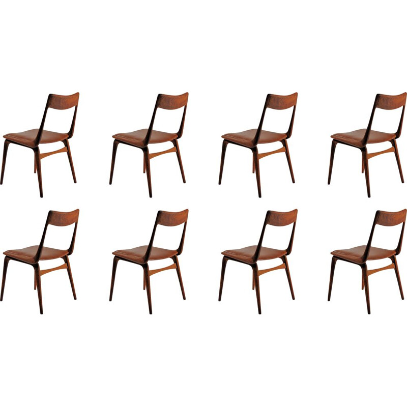 Set of Eight vintage Alfred Christensen Boomerang Chairs in Teak, Inc. Reupholstery