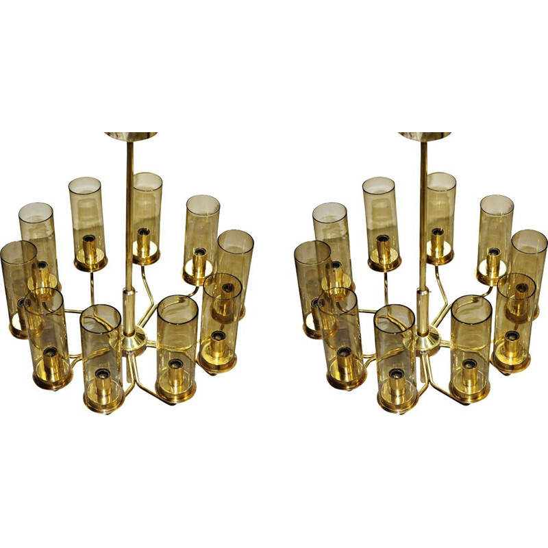 Set of Two vintage T10 Hans-Agne Jakobsson Chandeliers in Brass by AB Markaryd