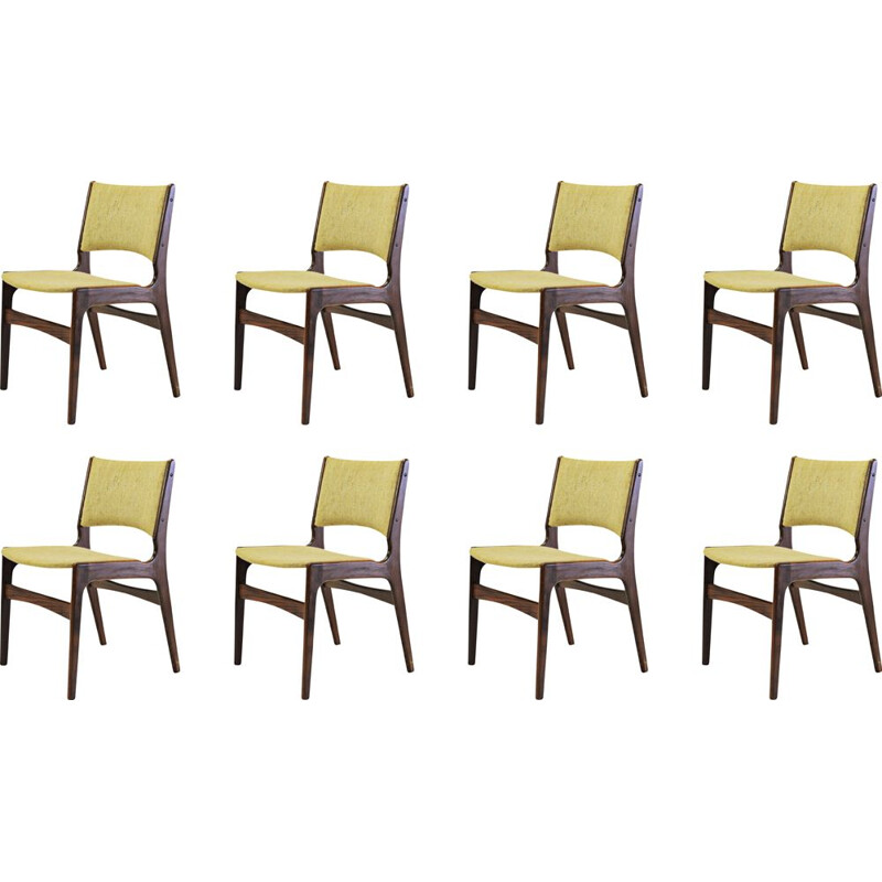 Set of Eight vintage Refinished Erik Buch Dining Chairs in Solid Teak, Inc. Reupholstery