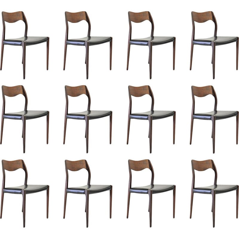 Set of 6 vintage Niels Otto Møller Twelve Refinished Teak Dining Chairs, Inc. Reupholstery