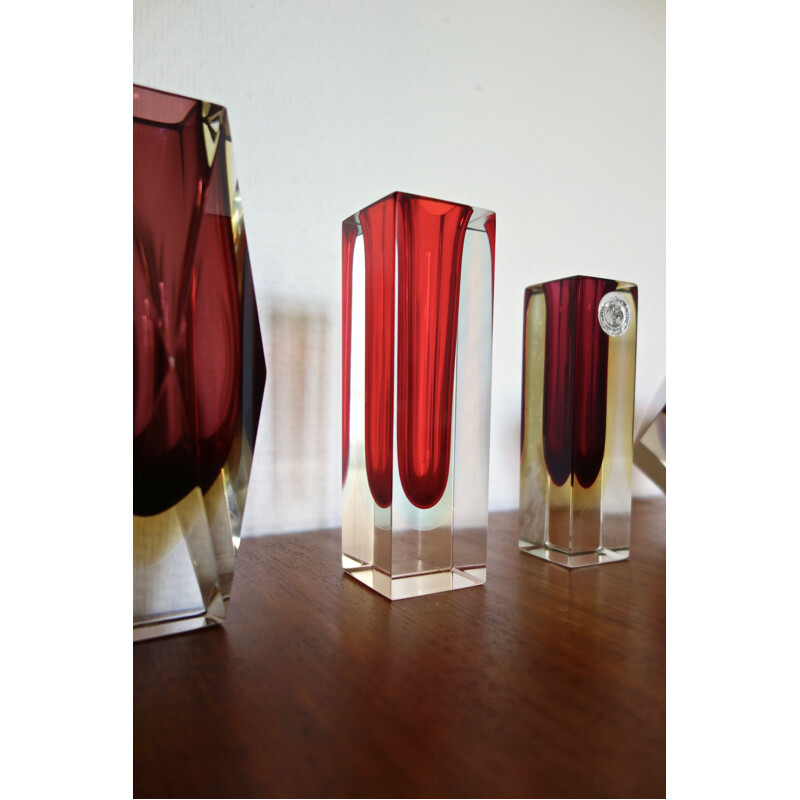 Sommerso Murano series of vases & pouches, 1950