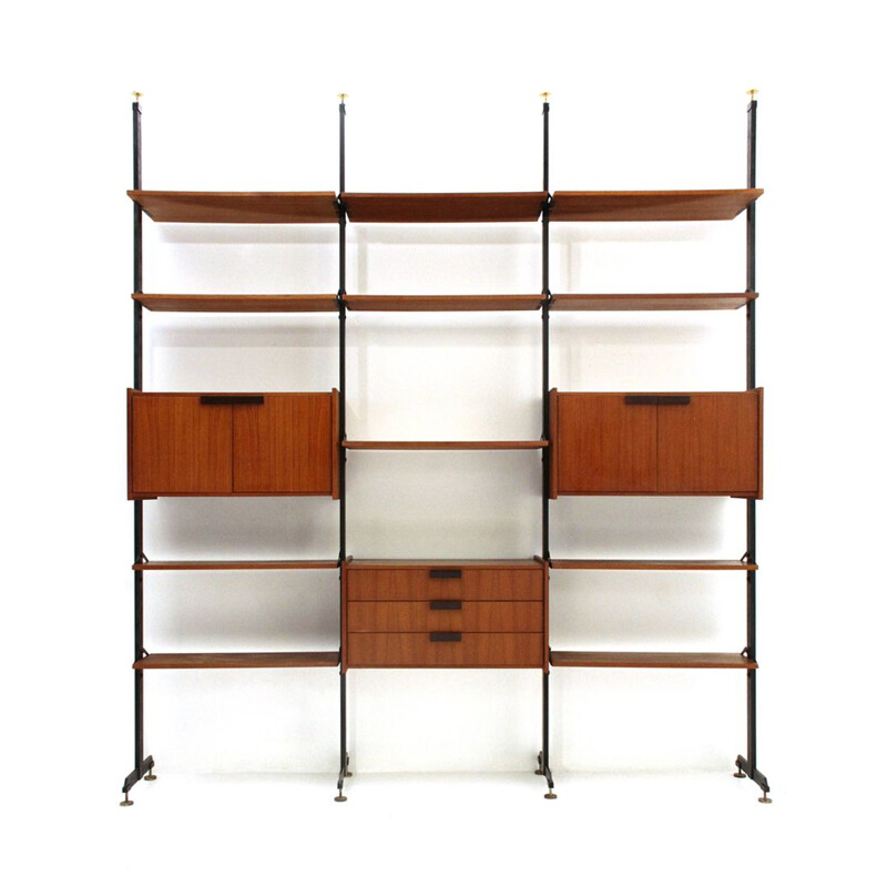 Vintage italian teak wall unit, 1960s