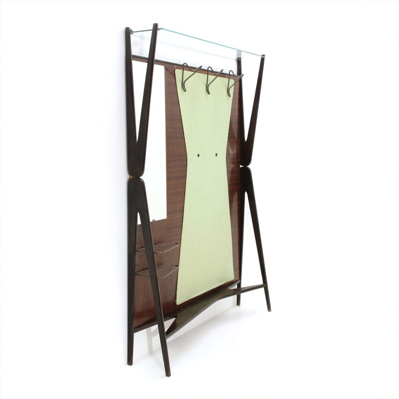 Vintage italian coat hanger with mirror and umbrella stand, 1950s