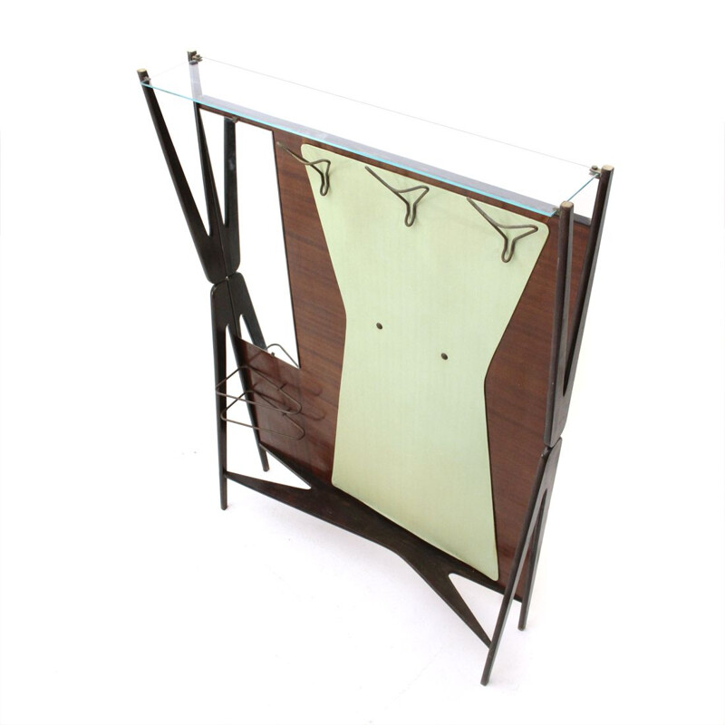 Vintage italian coat hanger with mirror and umbrella stand, 1950s