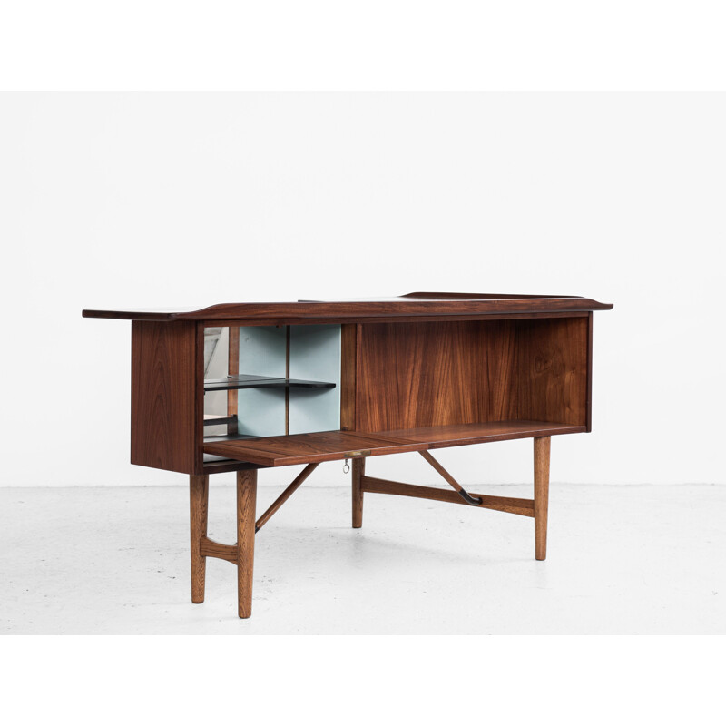 Bureau vintage de forme boomerang en teck de Peter Løvig Nielsen, 1950