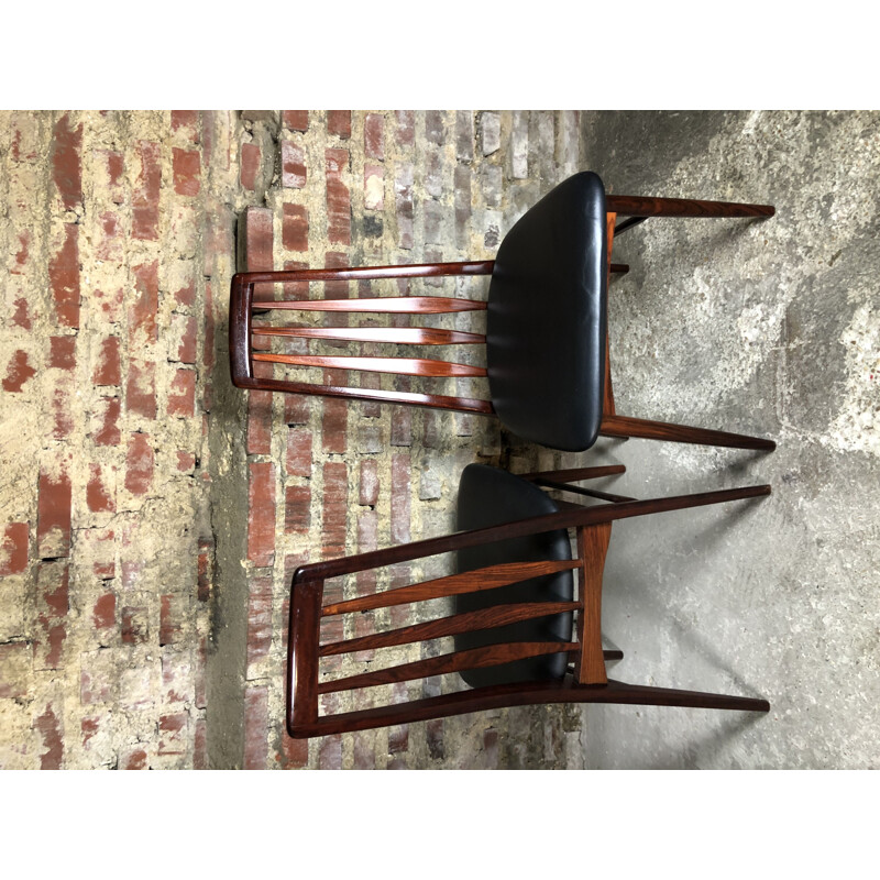 Suite of 4 vintage Scandinavian black leatherette chairs by Niels Kofeds 