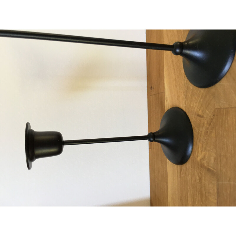 Pair of vintage black lacquered brass candleholders