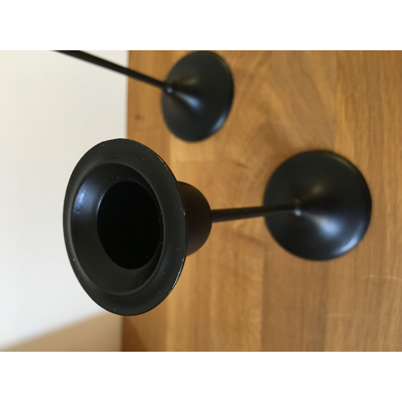 Pair of vintage black lacquered brass candleholders