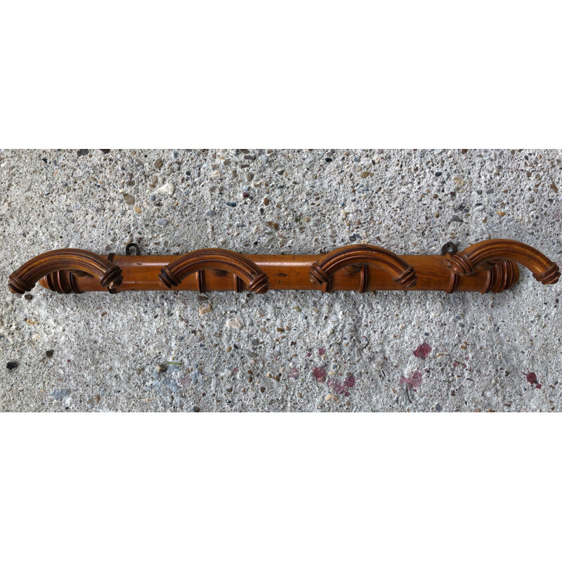 Vintage curved wooden wall coat rack, 1950-1960