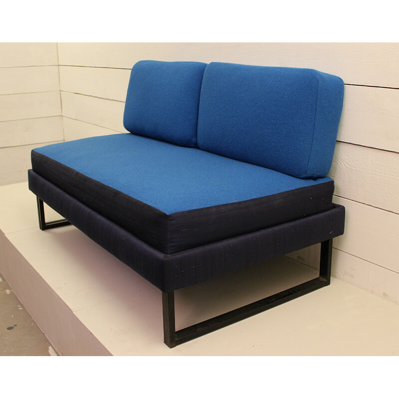 Convertible blue 2-seater sofa - 1970s