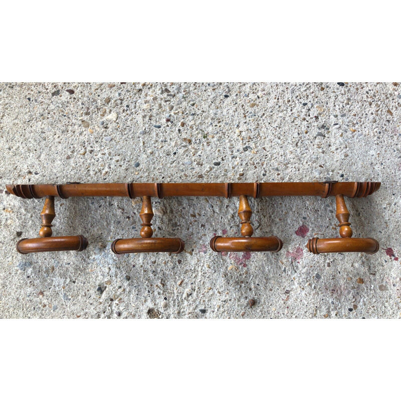 Vintage curved wooden wall coat rack, 1950-1960