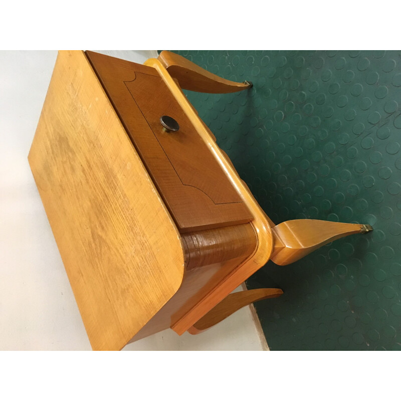 Small vintage bedside table in light wood, 1960