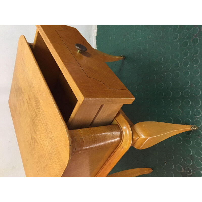 Small vintage bedside table in light wood, 1960