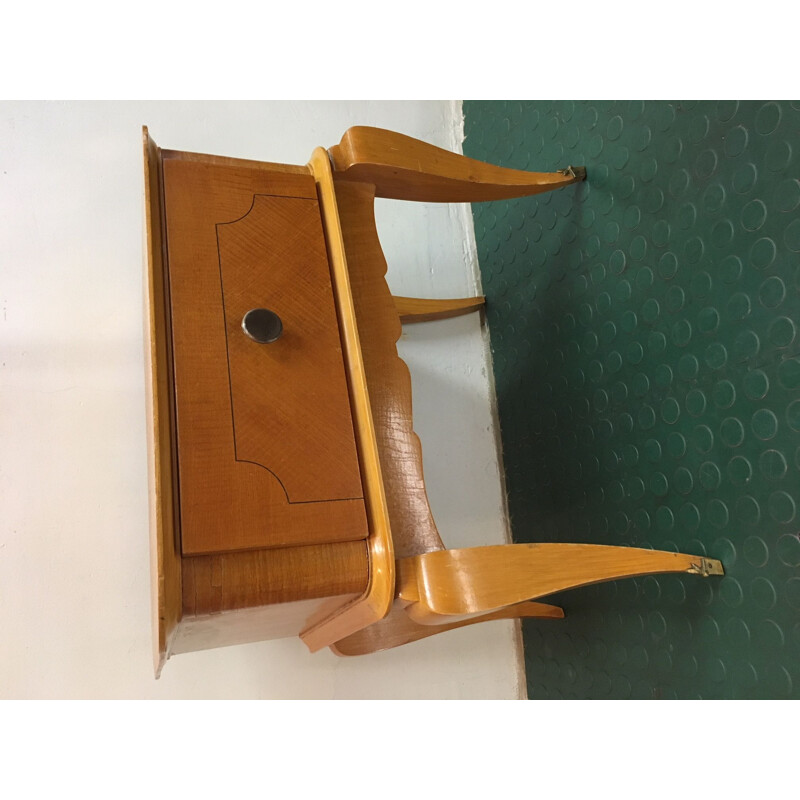 Small vintage bedside table in light wood, 1960