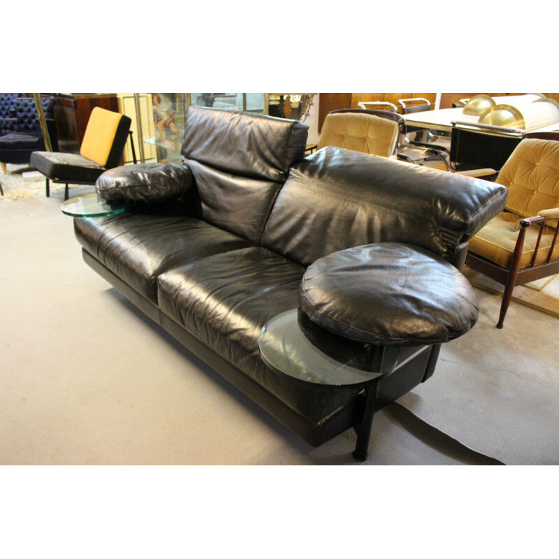 B&B Italian sofa in leather with built-in glass trays - 1980s