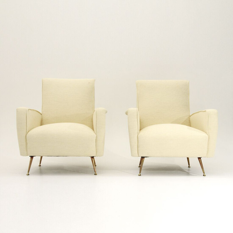 Pair of vintage italian cream-colored armchairs, 1950s
