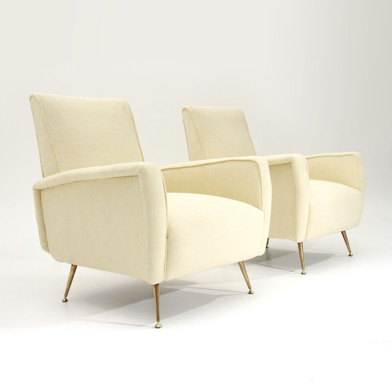 Pair of vintage italian cream-colored armchairs, 1950s