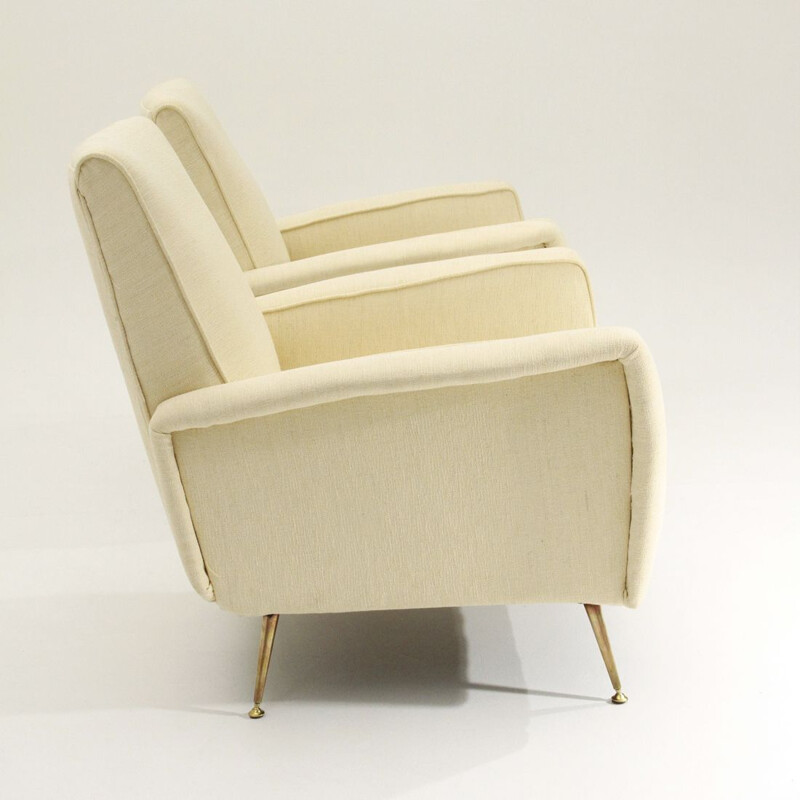 Paire de fauteuils italiens vintage de couleur crème, 1950