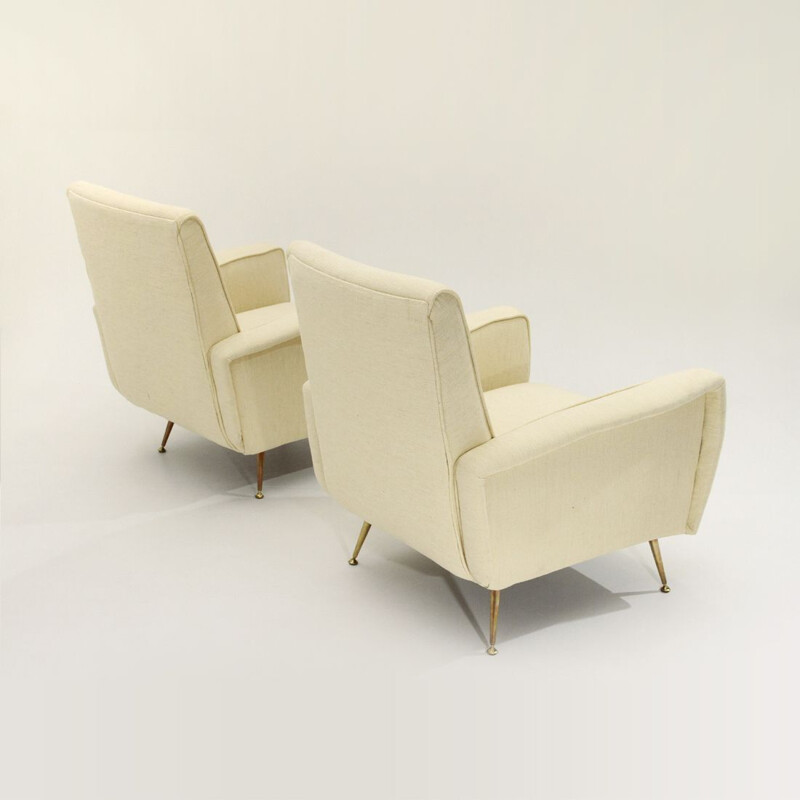 Pair of vintage italian cream-colored armchairs, 1950s