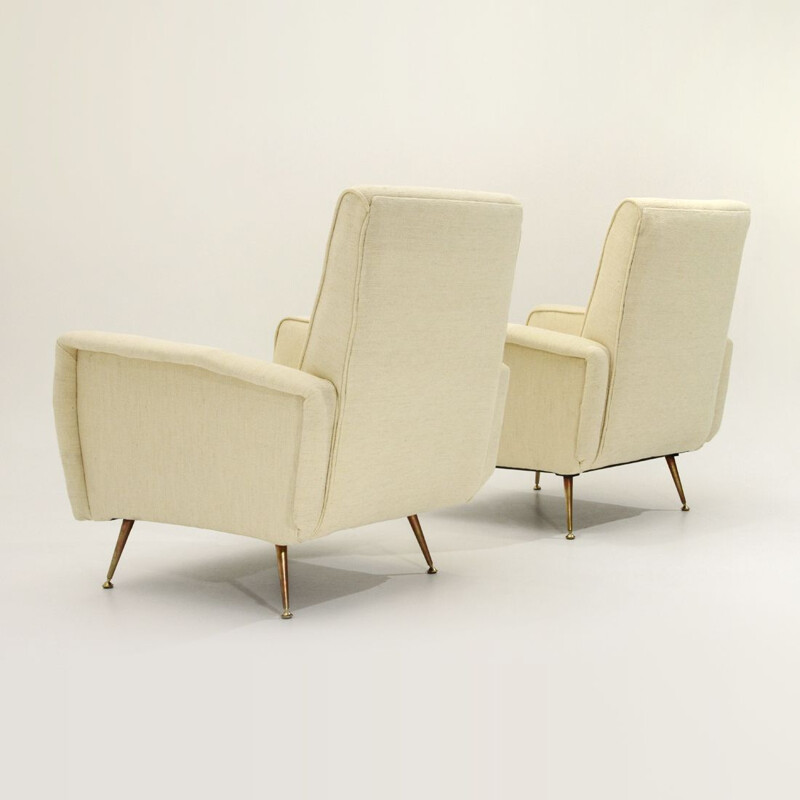 Pair of vintage italian cream-colored armchairs, 1950s