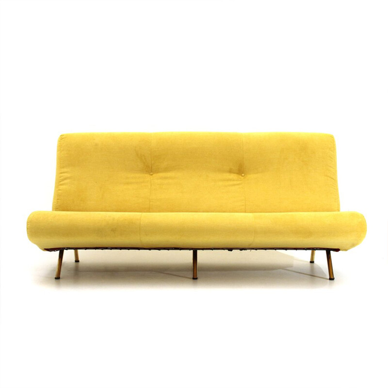 Vintage modern 3-seater yellow velvet sofa by Marco Zanuso for Arflex , 1950