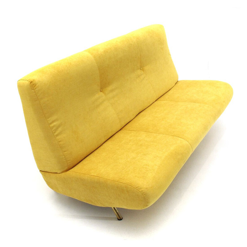 Vintage modern 3-seater yellow velvet sofa by Marco Zanuso for Arflex , 1950
