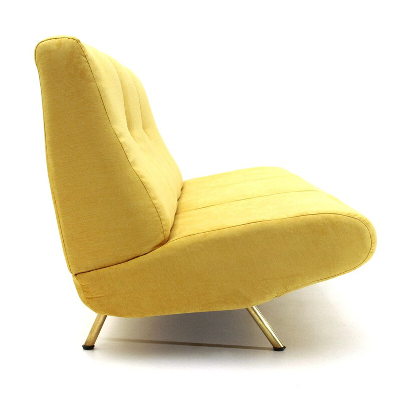 Vintage modern 3-seater yellow velvet sofa by Marco Zanuso for Arflex , 1950