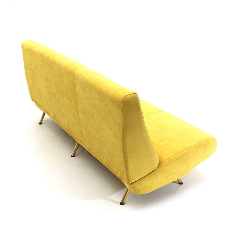 3-zits vintage sofa in geel fluweel van Marco Zanuso voor Arflex, 1950