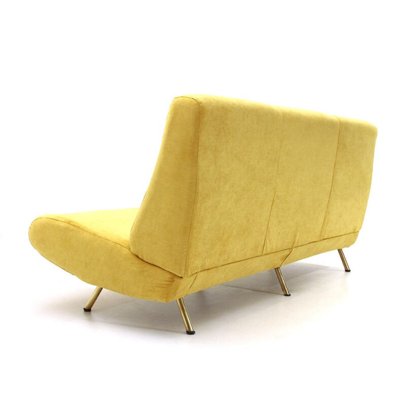 Vintage modern 3-seater yellow velvet sofa by Marco Zanuso for Arflex , 1950