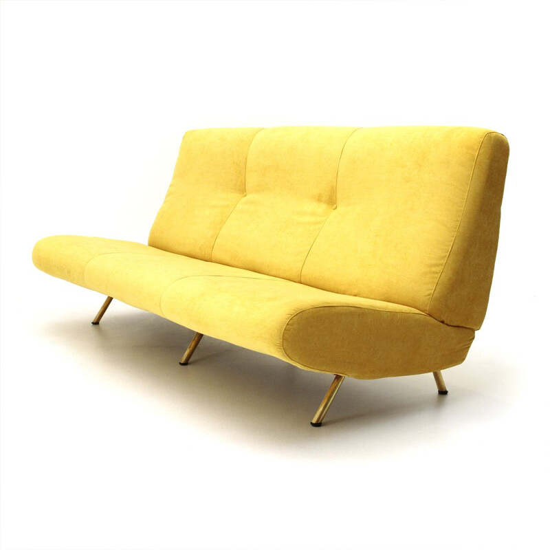 Vintage modern 3-seater yellow velvet sofa by Marco Zanuso for Arflex , 1950