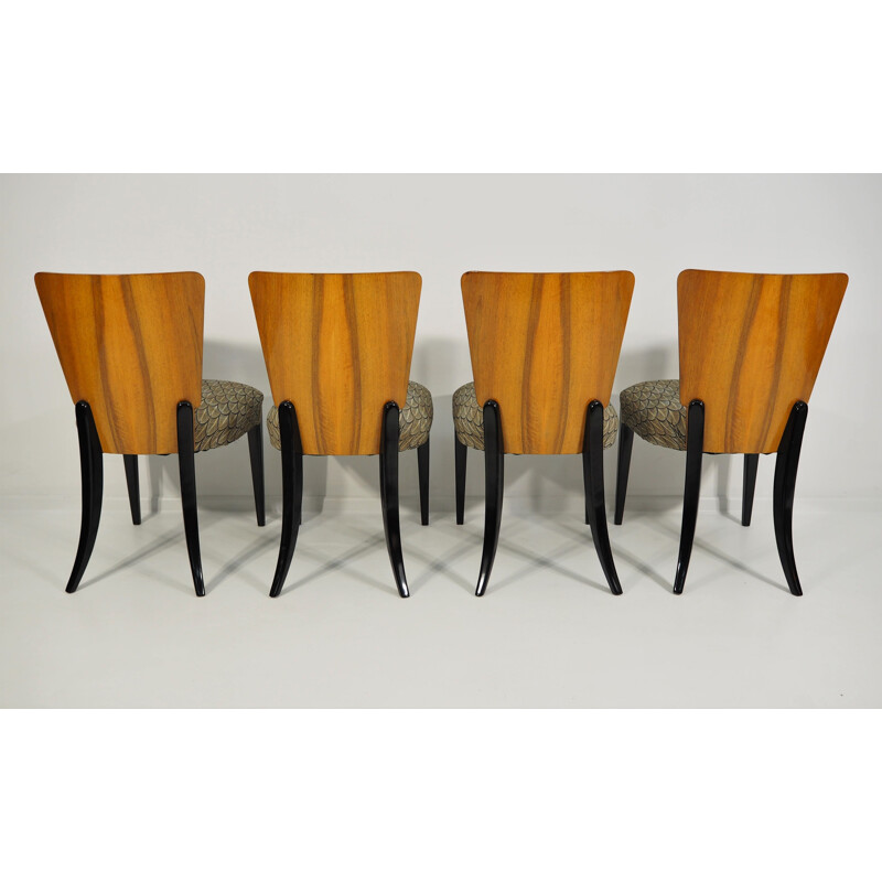 Ensemble de 4 chaises de salle à manger Art déco vintage par Jindřich Halabala, 1940