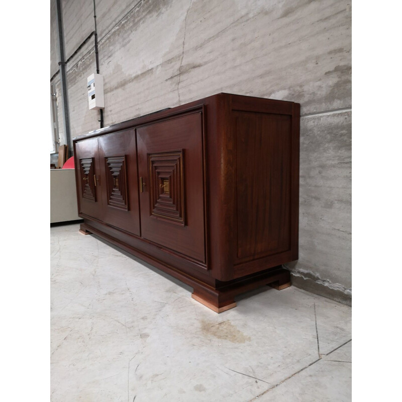 Vintage sideboard 3 doors mahogany bronze marble portor art deco 1930 