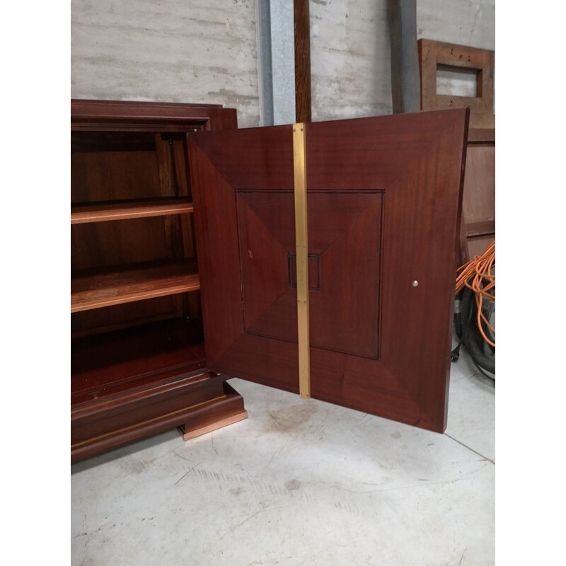 Vintage sideboard 3 doors mahogany bronze marble portor art deco 1930 