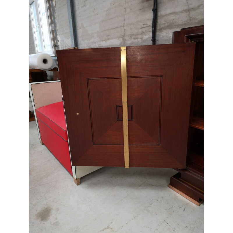 Vintage sideboard 3 doors mahogany bronze marble portor art deco 1930 