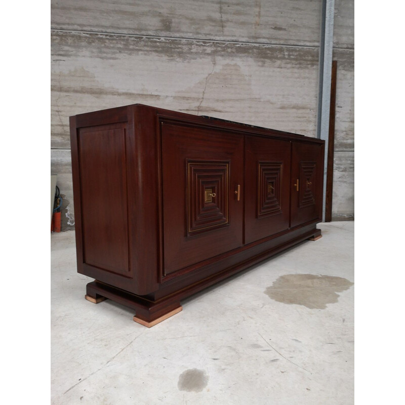 Vintage sideboard 3 doors mahogany bronze marble portor art deco 1930 