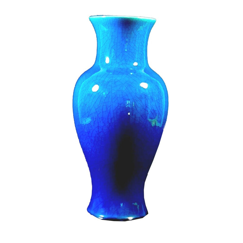 Blue ceramic vase, Pol CHAMBOST - 1950s 