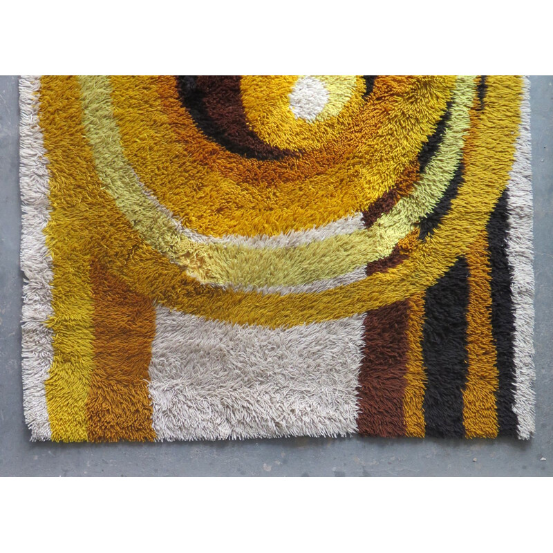 Yellow wool vintage carpet, 1970